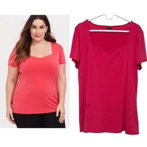 Torrid Crepe Crepe Short Sleeves Top Neckline Tee Sunset Blvd Pink Coral 1X Plus